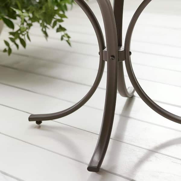18 in. Mix and Match Square Steel Outdoor Patio Side Table with Glass Top