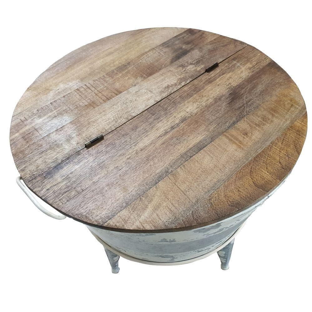 Vintage Farmhouse Round Cocktail Table with Lift-Top Storage