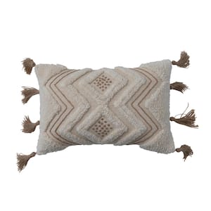 Natural Tufted Geometric Embroidery Cotton 14 in. x 9 in. Throw Pillow