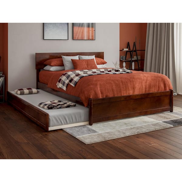 AFI Wesley Walnut Brown Solid Wood Frame Full Platform Bed with Panel Footboard and Twin Trundle