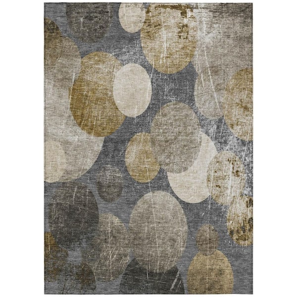 Brown, Beige, Ivory 10 ft. x 14 ft. Woven Abstract Polyester Rectangle Indoor / Outdoor Area Rug