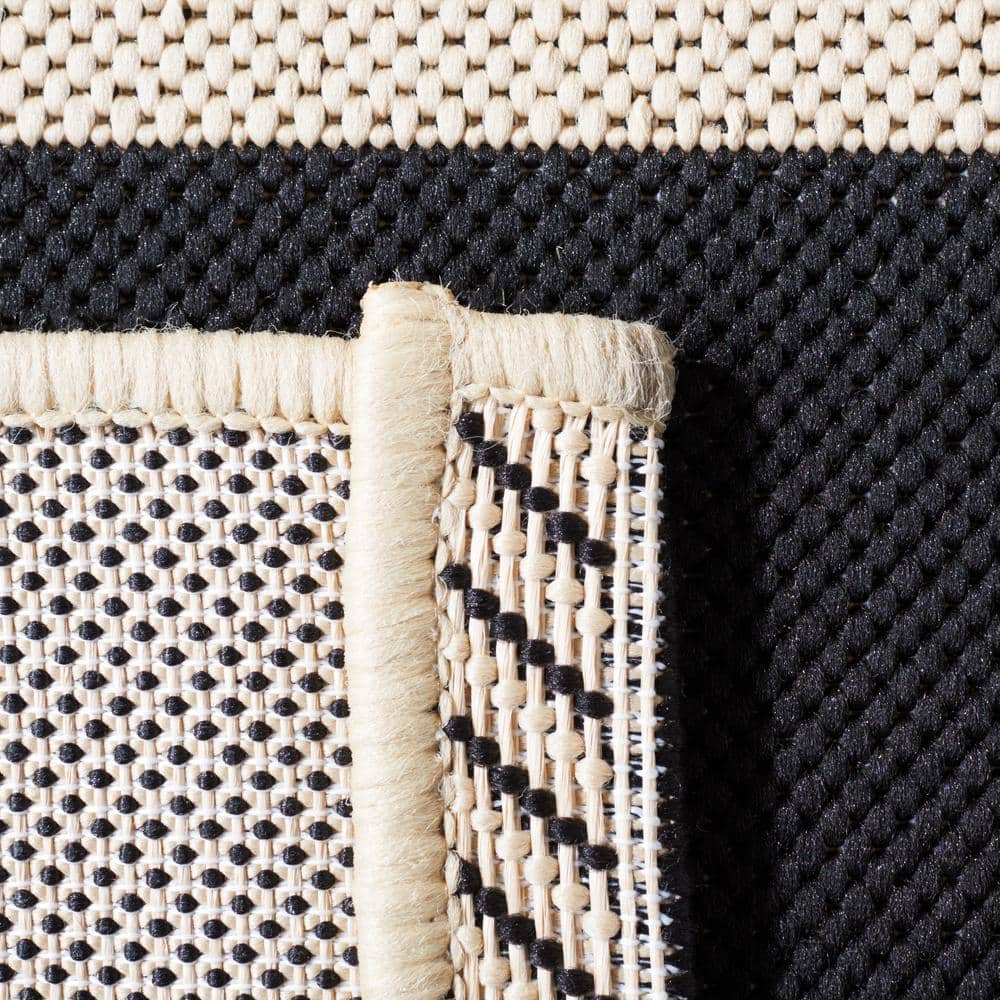 Beige and Black Striped Synthetic Rectangular Area Rug