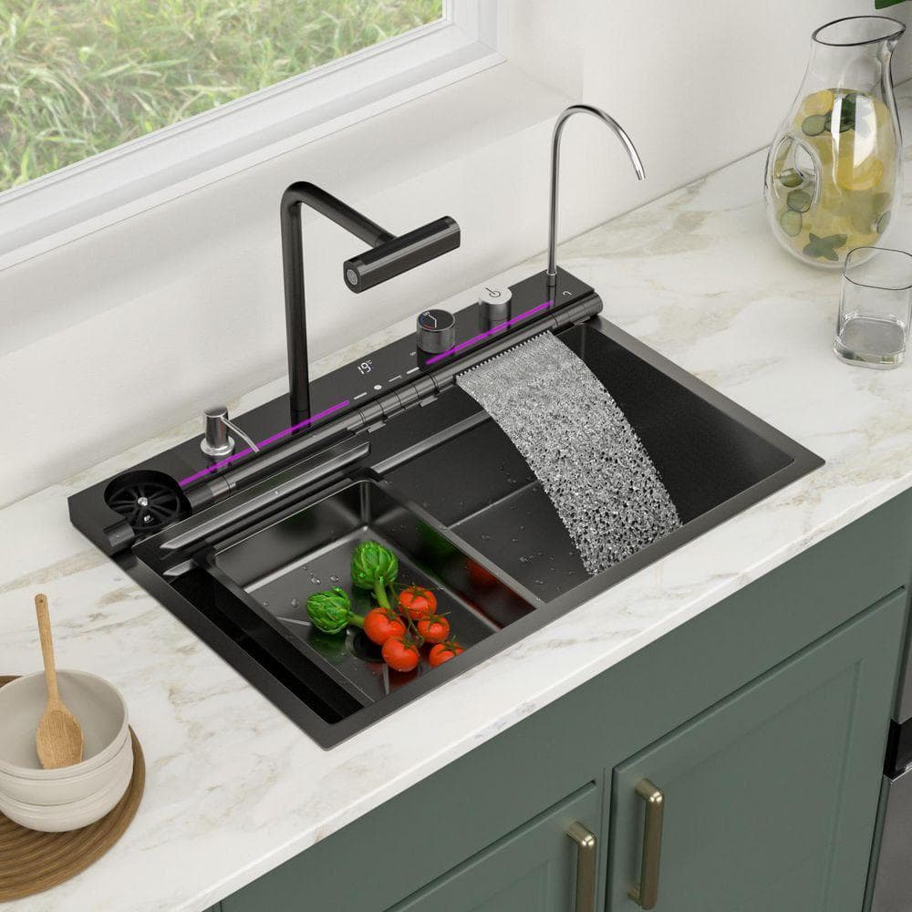Logmey 30 in. Drop-In Single Bowl 16-Gauge Gunmetal Black