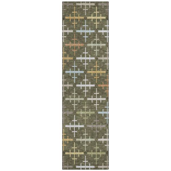 Chantille Machine Washable Indoor/Outdoor Abstract ACN2850 Olive 2 ft. x 7 ft. Runner Rug