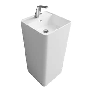 17 in. W x 17 in. L White Square Stone Resin Solid Surface Pedestal Sink Basin (Faucet not Included)