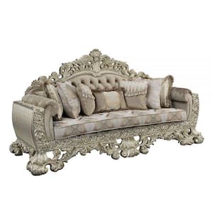 Sorina 41 in. Rolled Arm Fabric Rectangle Sofa in. Velvet, Fabric and Antique Gold Finish