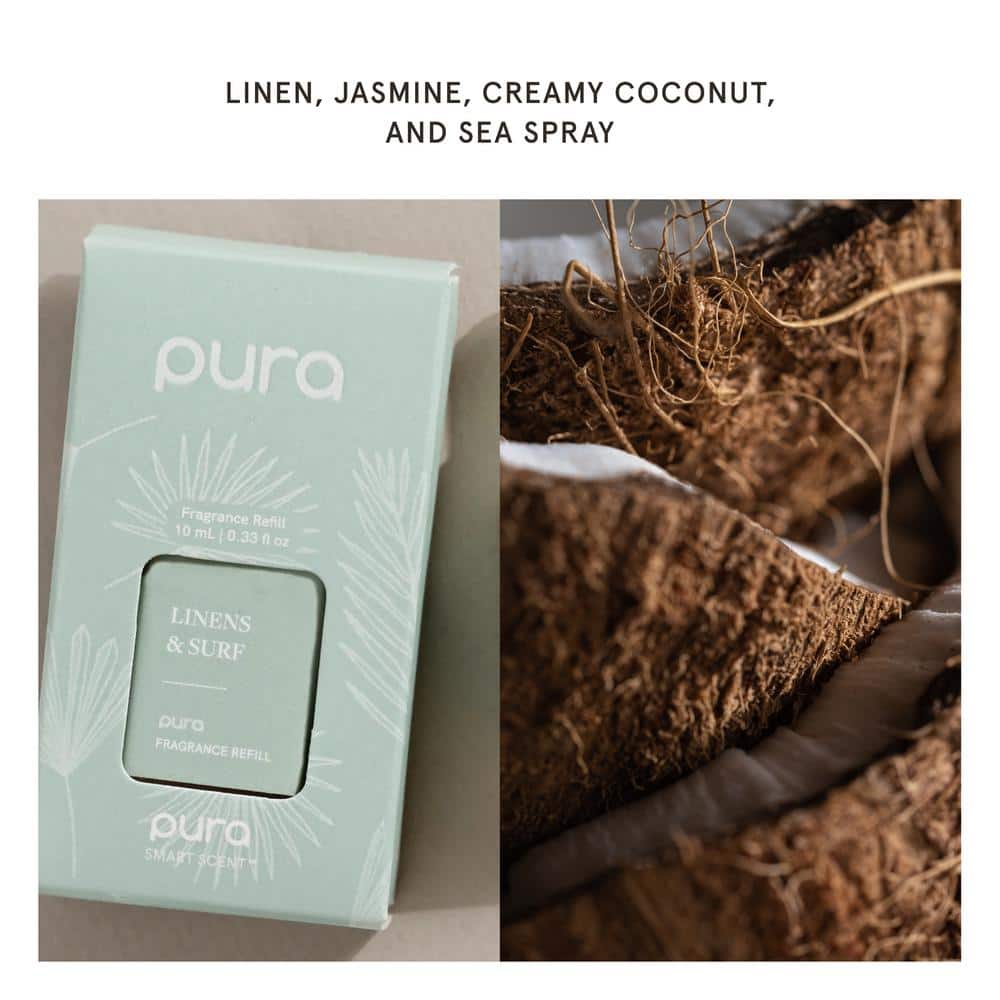 White Smart Home Fragrance Diffuser with Pacific Aqua and Linens & Surf Refills