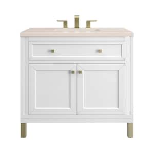 Chicago 36.0 in. W x 23.5 in. D x 34 in. H Bathroom Vanity in Glossy White with Eternal Marfil Quartz Top