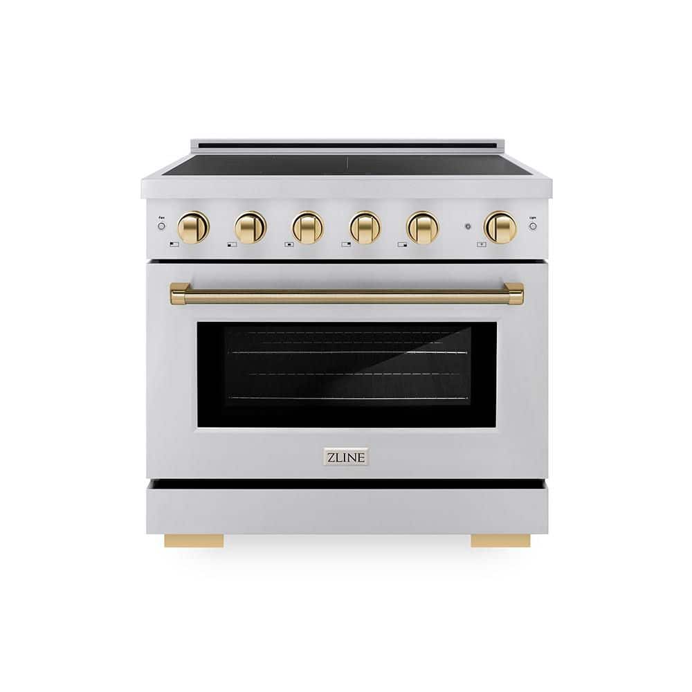 ZLINE Kitchen and Bath Autograph 36 in. 5.2 cu. ft. Induction Range with 5 Element Cooktop in Stainless Steel with Gold Helix Accents
