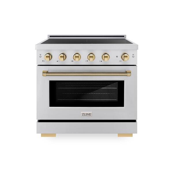 Autograph 36 in. 5.2 cu. ft. Induction Range with 5 Element Cooktop in Stainless Steel with Gold Helix Accents