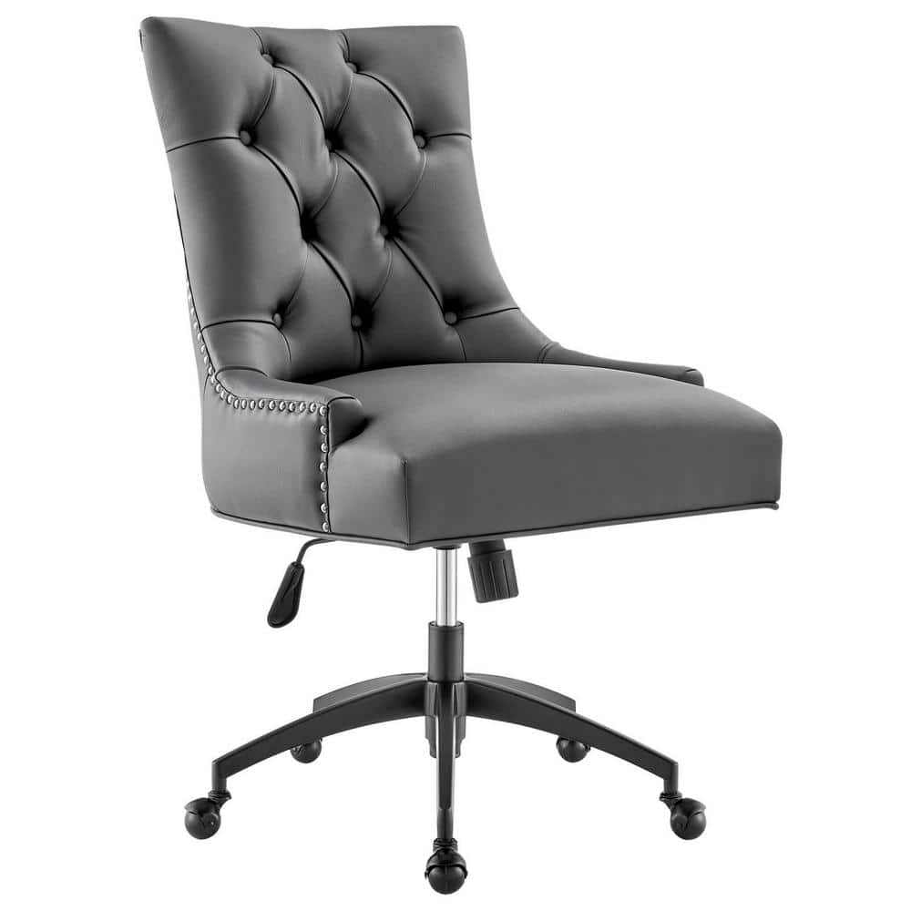 Gray Vegan Leather Tufted Swivel Office Chair