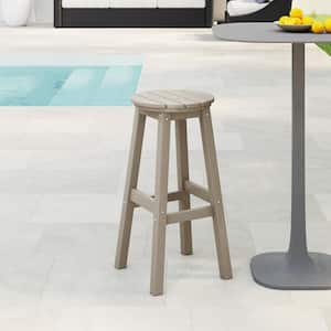 Laguna 29 in. HDPE Plastic All Weather Backless Round Seat Bar Height Outdoor Bar Stool in, Weathered Wood