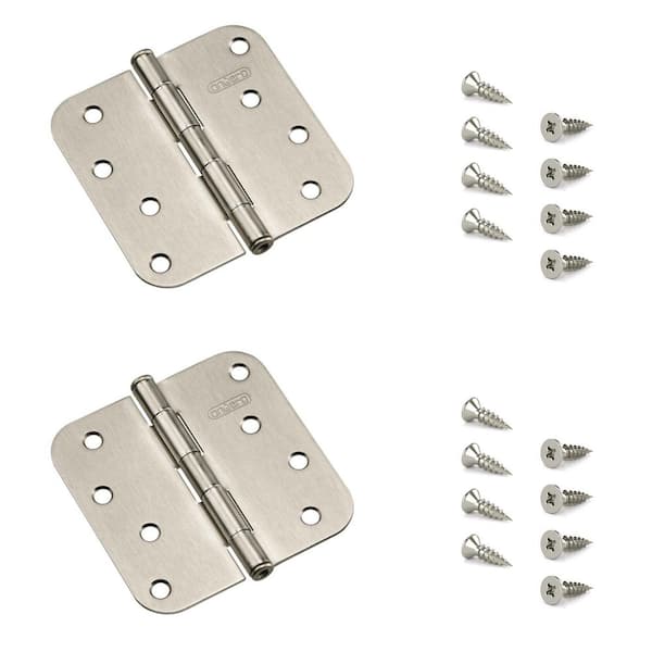 Onward 4 in. x 4 in. Brushed Nickel Full Mortise Butt Hinge with Removable Pin (2-Pack)