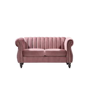 Louis 59.1 in. Rose Channel Tufted Velvet 2-Seats Loveseat with Nailheads