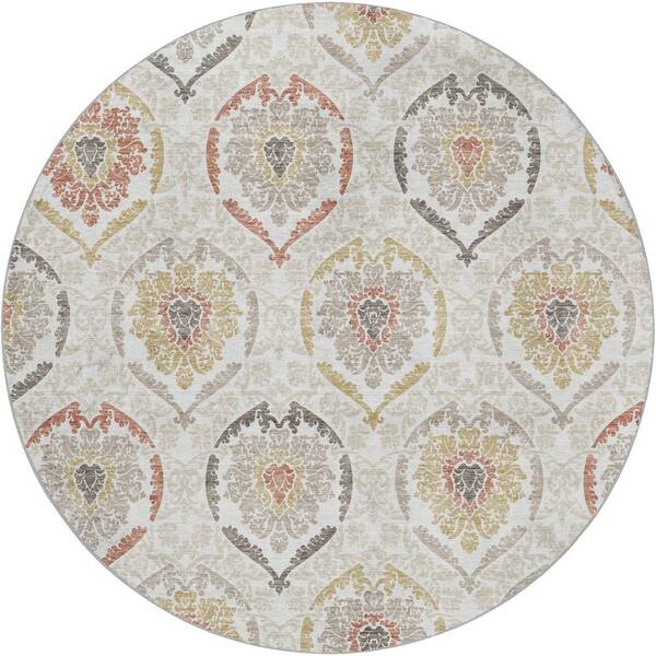 Dream Shag Premium Machine Washable Abstract ADS808 Ivory 8 ft. x 8 ft. Round Rug