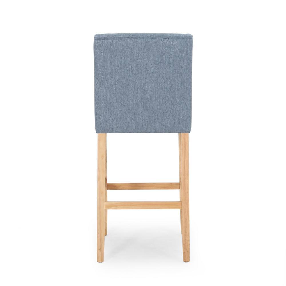 Light Blue Button Tufted Wingback Bar Stools with Natural Wood Legs, Set of 2