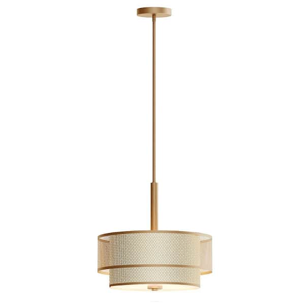 Home Decorators Collection 3-Light Modern Matte Gold Pendant with Fabric Shade