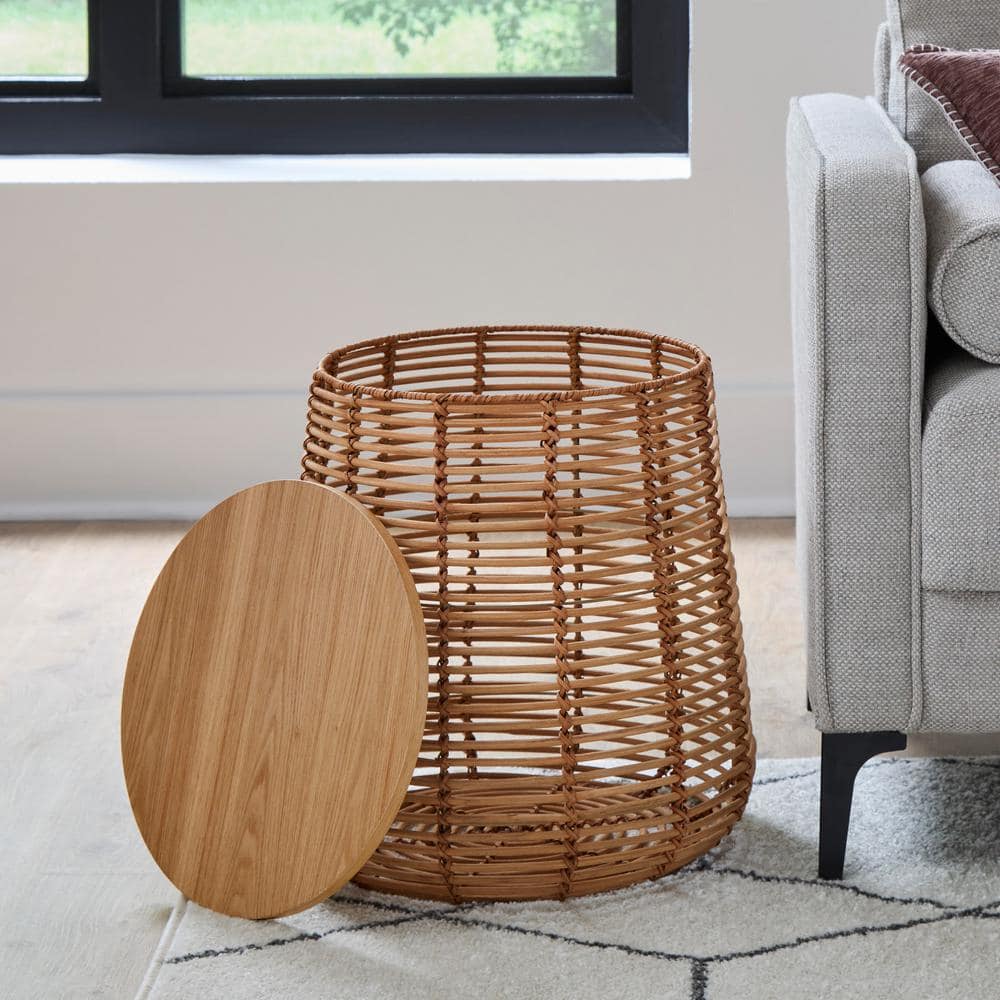 Pala 17.3 in. Natural Rattan Side Table with Removable Top for Storage - thumbnail 5
