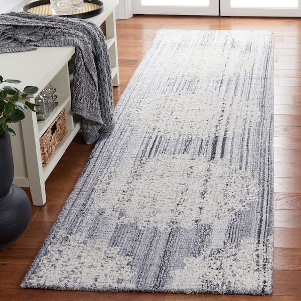 Ebony Gray/Ivory 2 ft. x 9 ft. Oriental Runner Rug