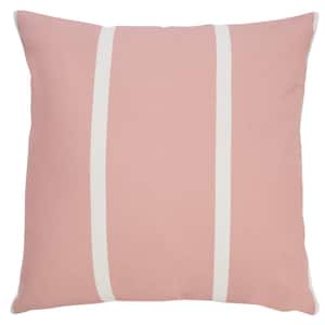 Simple Double Stripe 20 in. x 20 in. Pink/Off-White Indoor/Outdoor Throw Pillow