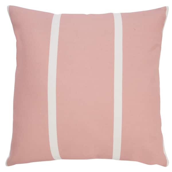 Unbranded Simple Double Stripe 20 in. x 20 in. Pink/Off-White Indoor/Outdoor Throw Pillow