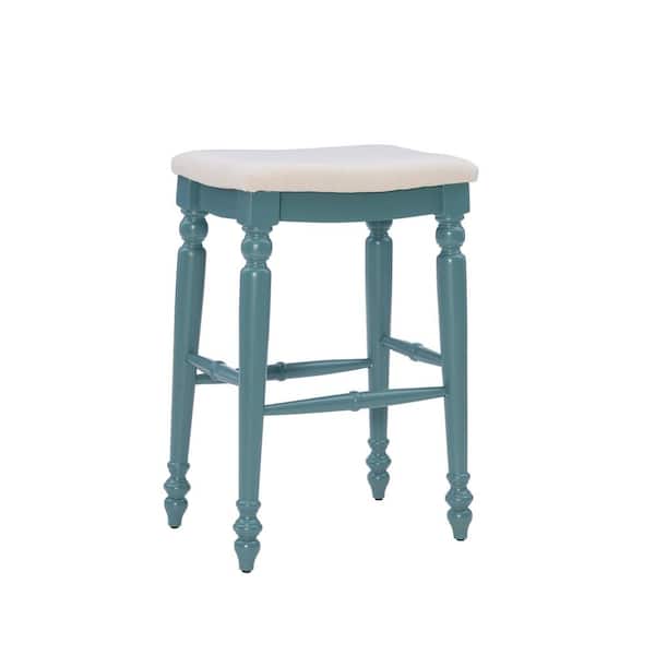 Linon Home Decor Marino 30 in. Blue Backless Wood Bar Stool with Fabric Seat