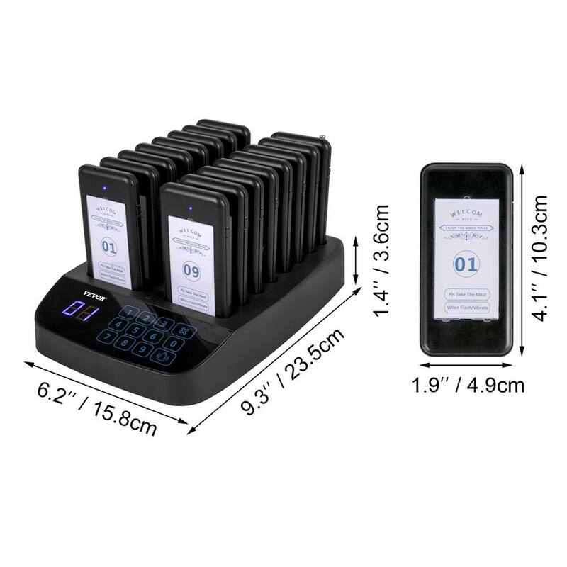 F101 Wireless Calling System 16 Pagers Touch Keyboard Restaurant Pager System with Vibration Flashing and Buzzer