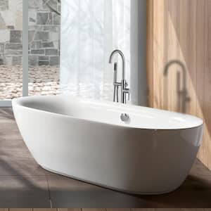 Double-Handle Freestanding Tub Faucet Bathtub Filler with Hand Shower in Chrome