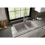 Drop-In Quartz Composite 33 in. 1-Hole 60/40 Double Bowl Kitchen Sink in Concrete
