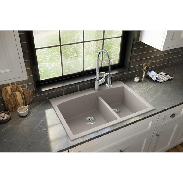 Karran Drop-In Quartz Composite 33 in. 1-Hole 60/40 Double Bowl Kitchen  Sink in Concrete QT-711-CN - The Home Depot