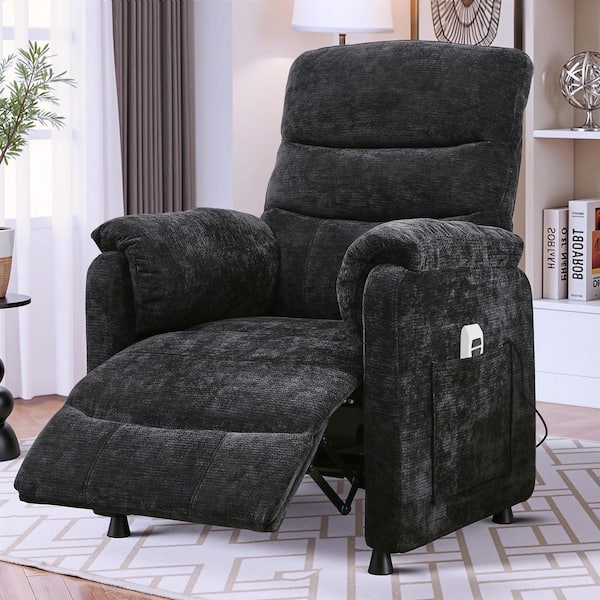32 in. Electric Recliner Chair in Black Chenille Fabric with Steel Frame and Remote Control for Living Room