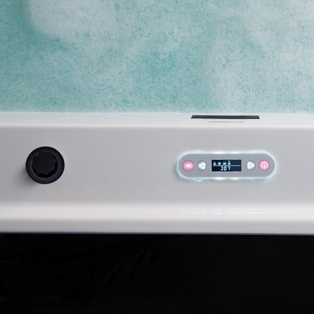 72" White Acrylic Freestanding Whirlpool Tub with Matte Black Trim