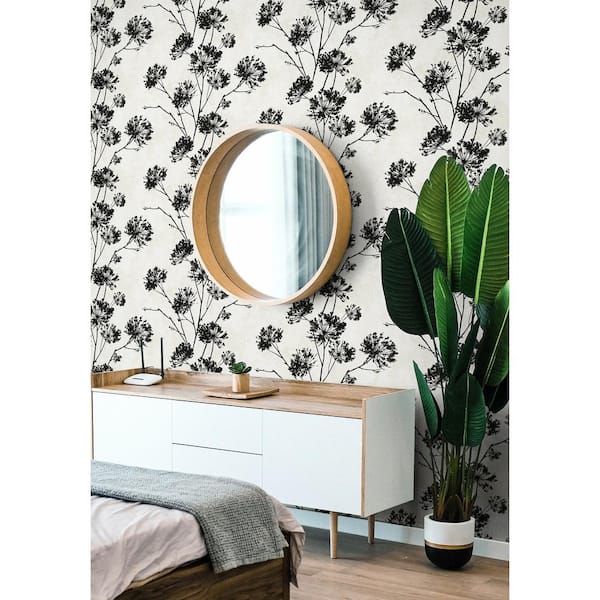 Ebony Dandelion Floral Vinyl Peel and Stick Wallpaper Roll (40.5 sq. ft.)