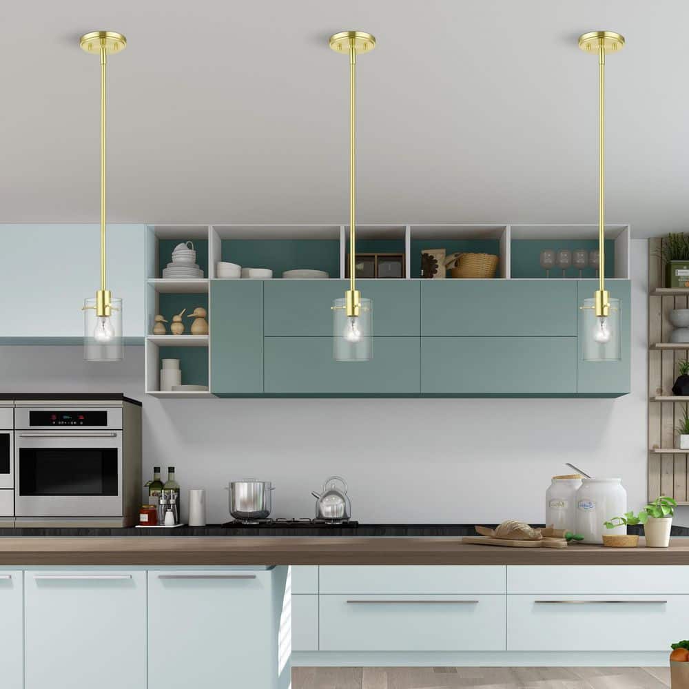 Munich Satin Brass 1-Light Pendant with Clear Glass Shade
