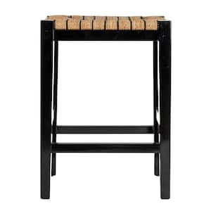 Willow brook 25.25 in. Black Finish Backless Mahogany Wood Bar Stool with Seagrass Seat