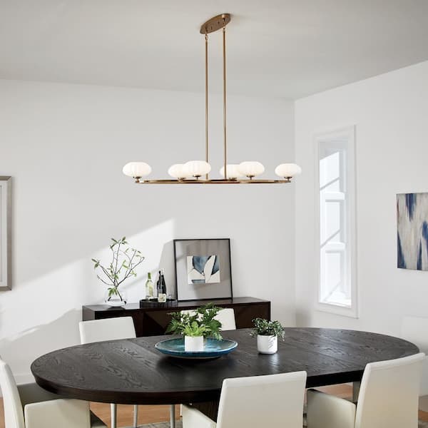 Pim 48 in. 6-Light Fox Gold Mid-Century Modern Shaded Oval Chandelier for Dining Room