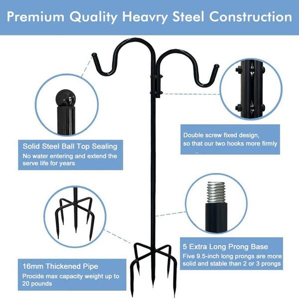 Adjustable Double Shepherds Hook 63 inch Tall Heavy Duty Hanging Stakes Two Sided Garden Pole