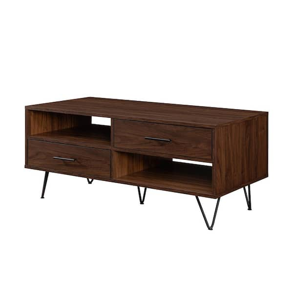 Welwick Designs 54 in. Rectangular Dark Walnut Wood and Metal 2-Drawer  Double Sided Executive Desk HD8685 - The Home Depot