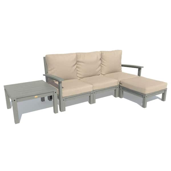 Highwood Bespoke Deep Seating 3-Piece Plastic Outdoor Couch, Ottoman and Side Table with Cushions