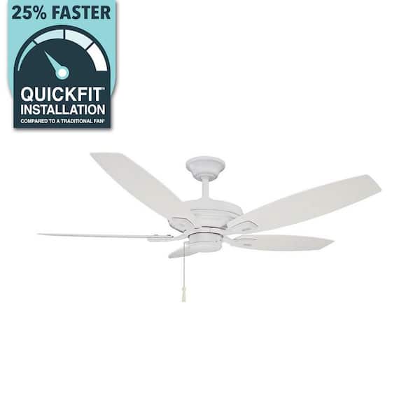North Pond 52 in. Indoor/Outdoor Matte White Ceiling Fan with Downrod and Reversible Motor; Light Kit Adaptable