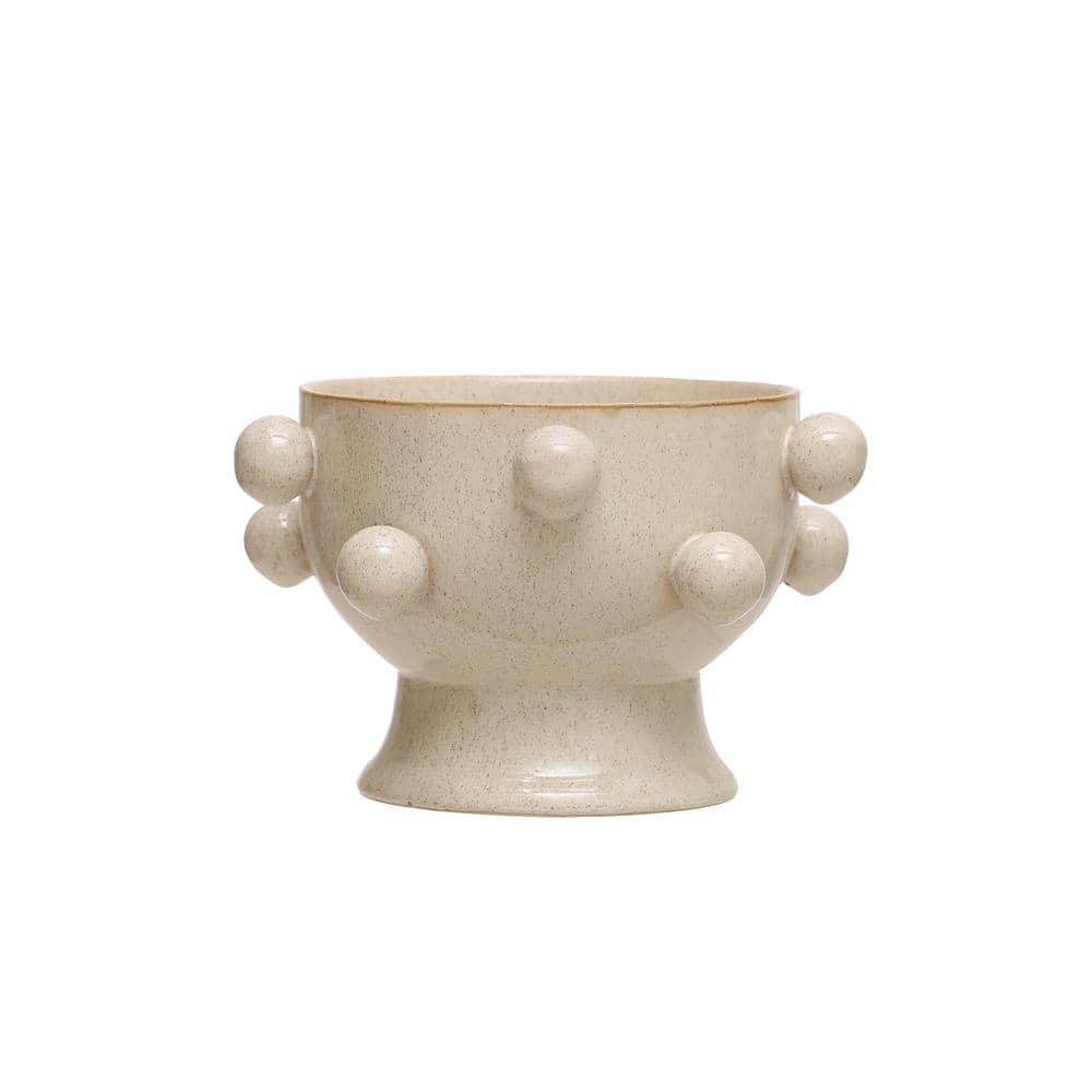 Speckled Cream Stoneware Planter with Orbs, 9 Inches