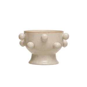 9 in. L x 9 in. W x 5.87 in H 8 qts. Cream Speckled Reactive Glaze Stone Decorative Pots with Orbs