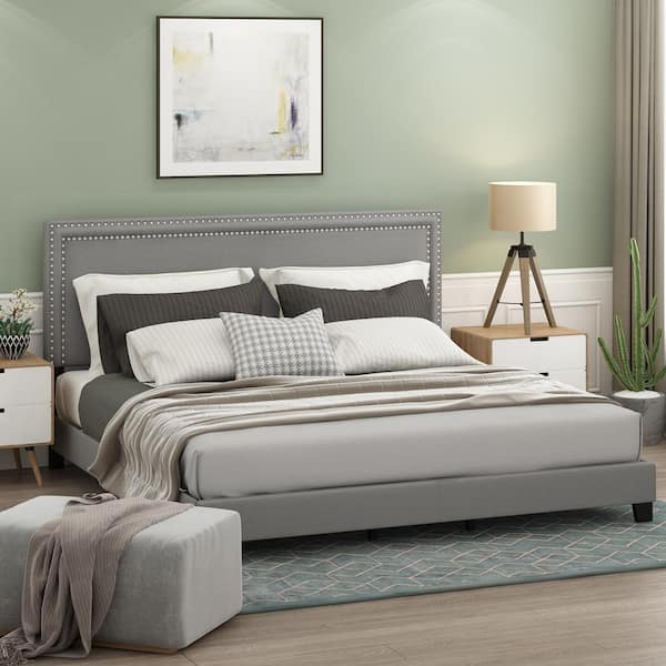 Laval Glacier King Double Row Nail Head Bed Frame