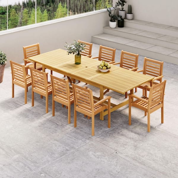 Adang 11-Piece Teak Finish Wood 100% FSC Rectangular Patio Dining Set