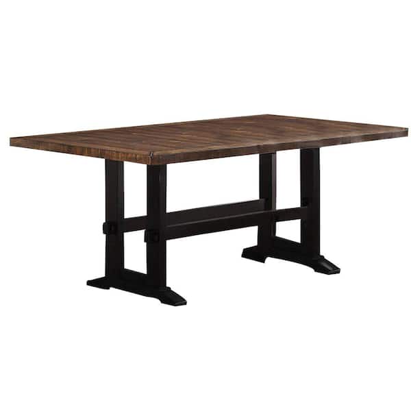 Benjara 40 in. Brown and Black Wood Trestle Base Dining Table (Seat of 6)