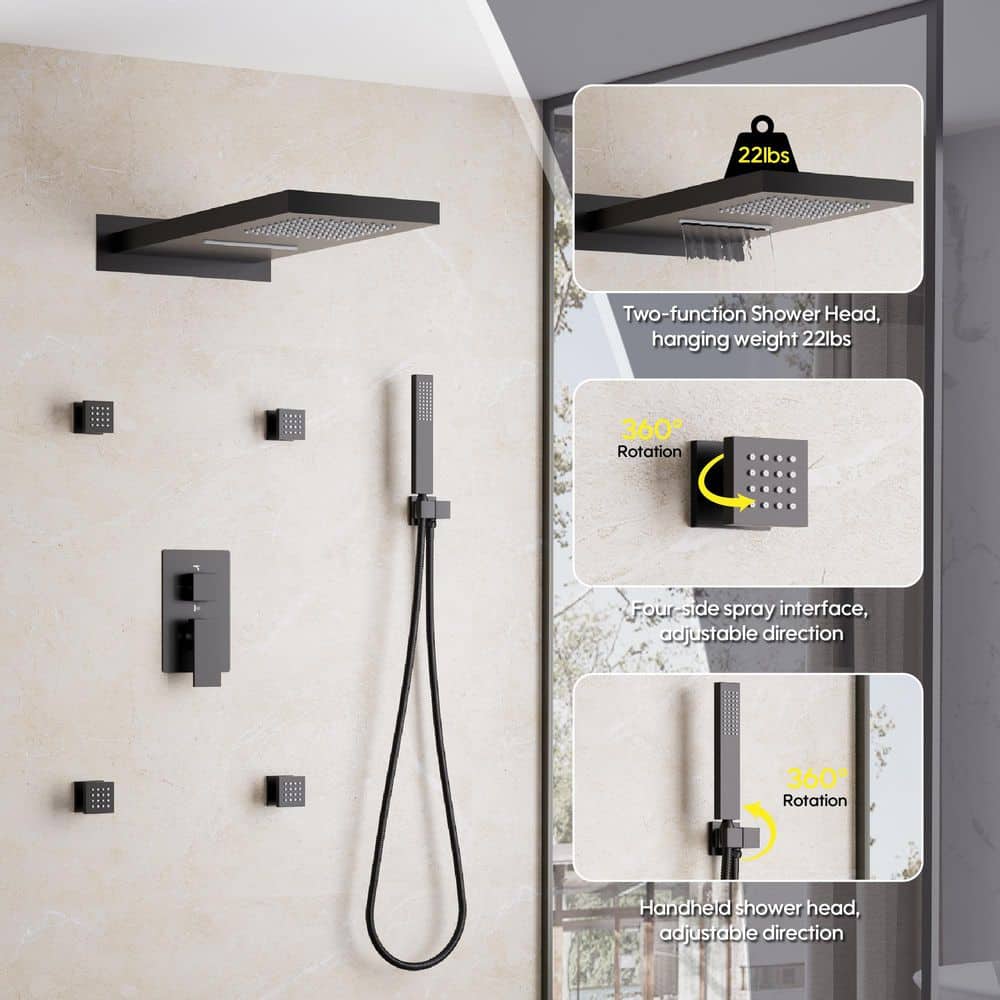 4-Spray Wall Mount Dual Fixed and Handheld Shower Head 2.5 GPM in Matte Black with 4 Jets, Pressure Balance Value price history on PriceWatchPro