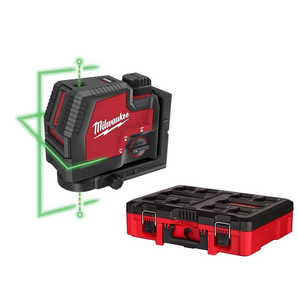 Milwaukee Green 100 ft. Cross Line & Plumb Points Rechargeable Laser Level w/ Lithium-Ion USB Battery, Charger & PACKOUT Tool Box
