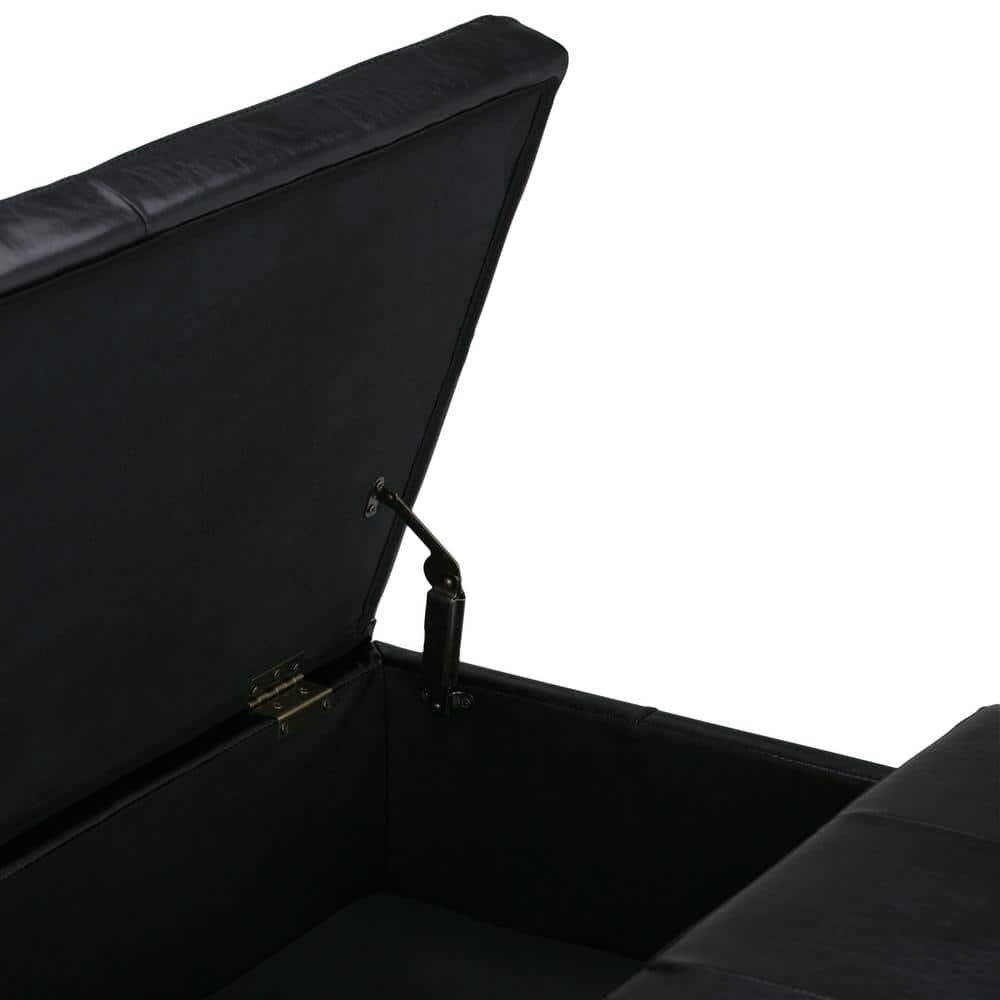 Midnight Black Tufted Faux Leather Cocktail Storage Ottoman