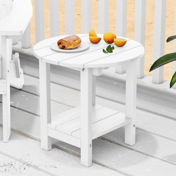 17-5/8 in. H White Round Plastic Adirondack Outdoor Patio Side Table (2-Pack)