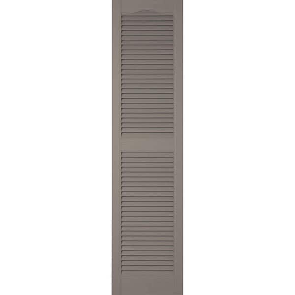 Ekena Millwork 12 in. x 93 in. Lifetime Vinyl Custom Cathedral Top Center Mullion Open Louvered Shutters Pair Clay